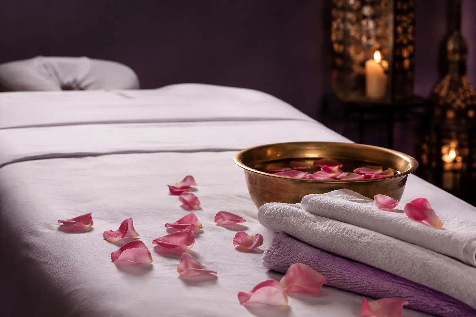 Seans öncesi hazırlanmış masaj masası — Lila Spa, Mecidiyeköy misafirlerine hizmet veren salon